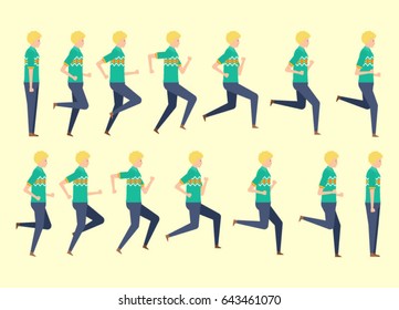 running man for animation 14 frame sequence. Flat Character cartoon style. vector illustration.