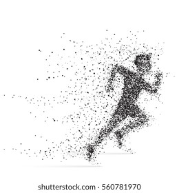 Running Man. Athlete with bursting particles.