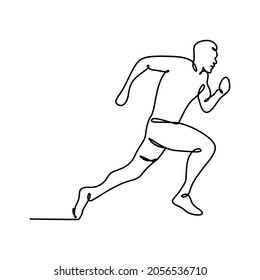 Running man, athlete, vector - continuous line drawing. One continuous line drawing of young man athlete runner focus sprint run. Individual sport, competitive concept.