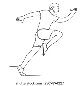 
Laufender Mann, Athlet, Vektorgrafik - kontinuierliche Linienzeichnung. Eine durchgängige Linienzeichnung des jungen Athleten Fokus sprinten Laufsportler. Individueller Sport, Wettbewerbskonzept