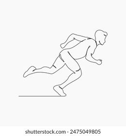 Running man, athlete, vector - continuous line drawing. One continuous line drawing of young man athlete runner focus sprint run. Individual sport, competitive concept.