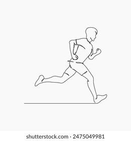 Running man, athlete, vector - continuous line drawing. One continuous line drawing of young man athlete runner focus sprint run. Individual sport, competitive concept.