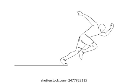 Running man, athlete, vector - continuous line drawing. One continuous line drawing of young man athlete runner focus sprint run. Individual sport, competitive concept.