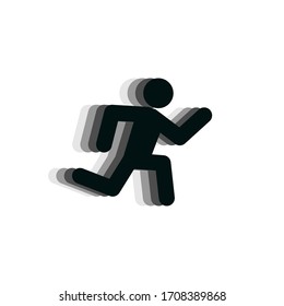 Running man black icon on white backdrop. Vector illustration.