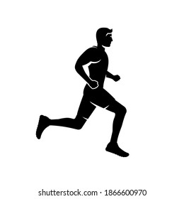 Running man black silhouette. Isolated on white background. Young attractive male. Glyph sports and fitness. Vector illustration flat design. 