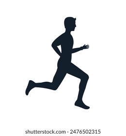 Running man black silhouette. Isolated on white background. Young attractive male. Glyph sports and fitness. Vector illustration flat design. 