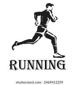 Running man black and white vector illustration 