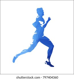 Running man, blue geometric vecor silhouette