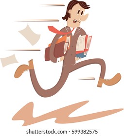Running man with books and papers