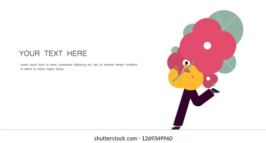Running man with a bouquet of flowers. Vector illustration flat design. Use in Web Project and Applications.