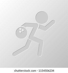 running man, bowling icon. Paper design. Cutted symbol. Pitted style