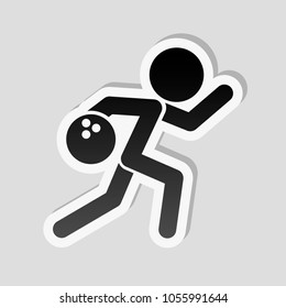 running man, bowling icon. Sticker style with white border and simple shadow on gray background