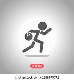 running man, bowling icon. Icon under spotlight. Gray background