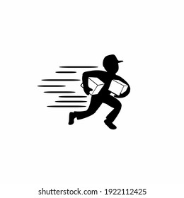 El hombre en funciones con el logotipo de la caja, el concepto creativo de Messenger, 
Plantilla de diseño del logotipo del vector de entrega.