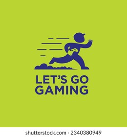 Running man bring game controller vector illustration, Let's go gaming poster, logo, banner design