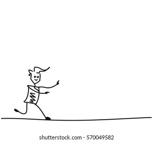 Running man, Cartoon Hand Drawn Sketch Vector illustration. 