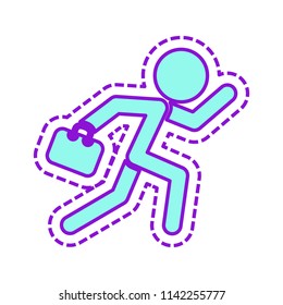 running man with case. Colored sketch with dotted border on white background