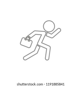 running man with case. Dotted outline silhouette with shadow on white background
