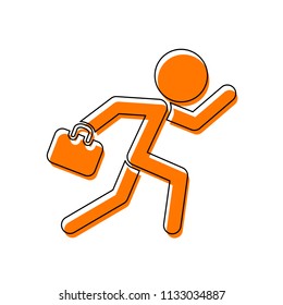 running man with case. Isolated icon consisting of black thin contour and orange moved filling on different layers. White background