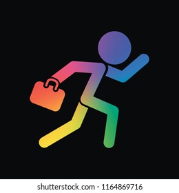 running man with case. Rainbow color and dark background