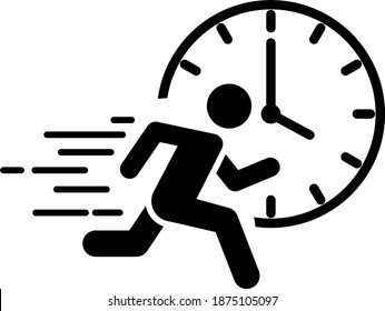 A running man with clock icon, immediate icon, vector