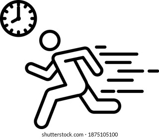A running man with clock icon, immediate icon, vector
