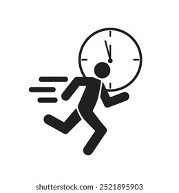 A running man with clock icon, immediate icon, vector