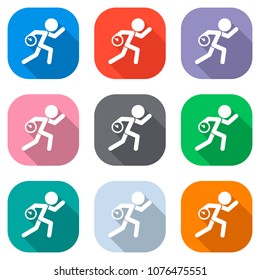 Running man with clock. Simple icon. To be late. An unpleasant s