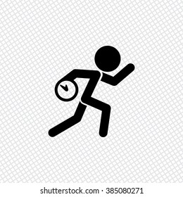 Running Man With Clock. Simple Icon. To Be Late. An Unpleasant Situation