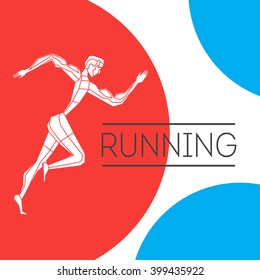 Running man with color shape. Vector illustration for your design - motivational posters, advertisement, magazine pages, banners, sport sections and healthy lifestyle.