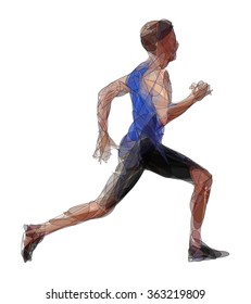 Running man from colored curved lines