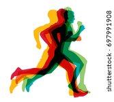 Running man, colorful vector silhouettes
