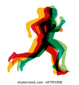 Running man, colorful vector silhouettes