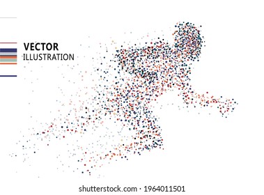 Running man composed of colored dots, vector illustration.