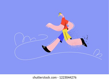 Running man composition.Character in the marathon, in motion, lifestyle moden flat illustration