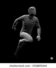 Running man constructing from cubes. Marathon runner. Human body model. Design for sport. Voxel art. 3D vector illustration.