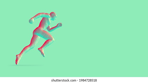 Running man constructing from cubes. Marathon runner. Human body model. Design for sport. Voxel art. 3D vector illustration.