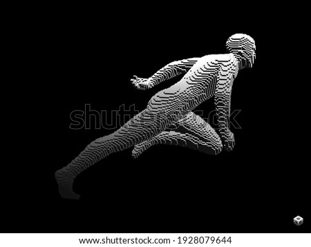 Running man constructing from cubes. Marathon runner. Human body model. Design for sport. Voxel art. 3D vector illustration.
