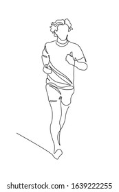 Running man in continuous line art drawing style. Athlete black linear sketch isolated on white background. Vector illustration