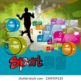 Running man design with infographic elements, vector illustration
