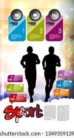 Running man design with infographic elements, vector illustration