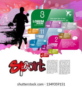 Running man design with infographic elements, vector illustration
