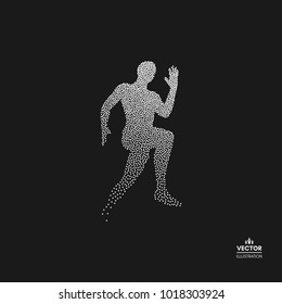 Running man. Design for sport, business, science and technology. Dotted silhouette of person. Vector illustration. 