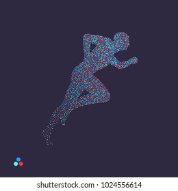 Running man. Design for sport, business, science and technology. Dotted silhouette of person. Vector illustration. 