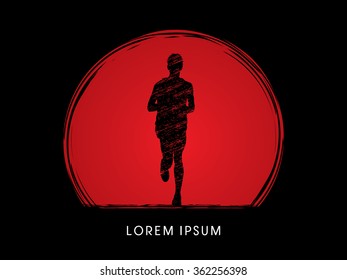Running Man, designed using grunge brush on sunset background graphic vector.