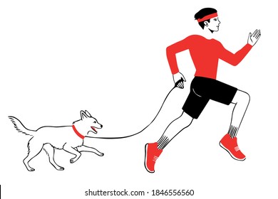 running man with a dog. vector illustration of a sportsman. 