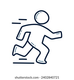 Running man doodle line illustration. Running man doodle icon vector.