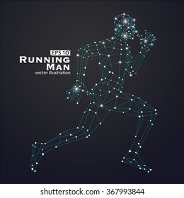 Running Man, dots and lines connected together, a sense of science and technology vector illustration.