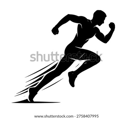 Running man in dynamic. Black isolated icon on white background. Original digital illustration. Vector EPS10. Sports, olympics. 