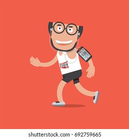 Running Man With Earphones And Smartphone Vector Illustration